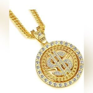 NYUK Costume Gold Chain for Men Spinner Dollar Sign Necklaces 36 Inches